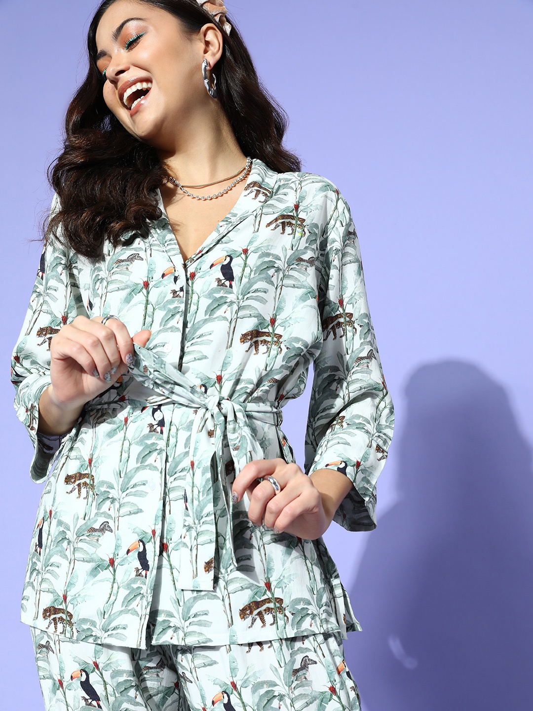 

SANSKRUTIHOMES Women White Conversational Printed Night suit