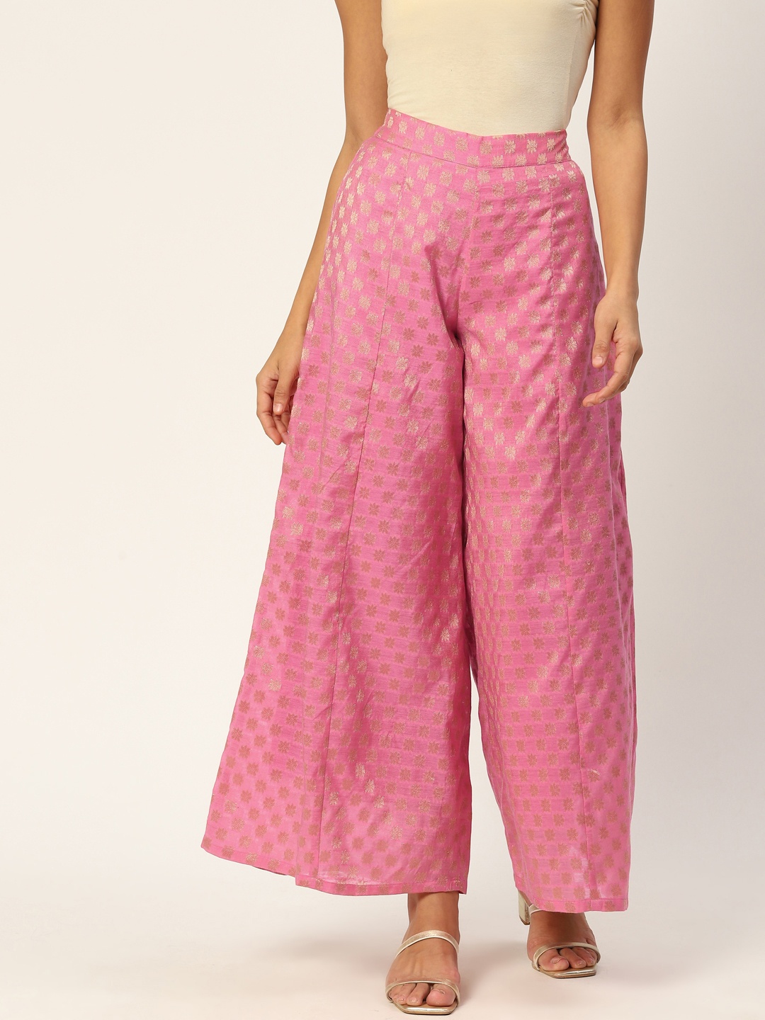 

Aayna Women Pink & Gold-Toned Ethnic Motifs Palazzos