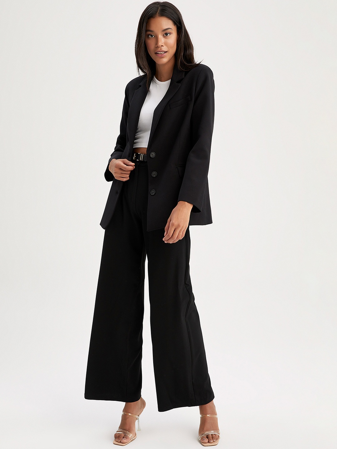 

DeFacto Women Black Solid Single-Breasted Casual Blazer