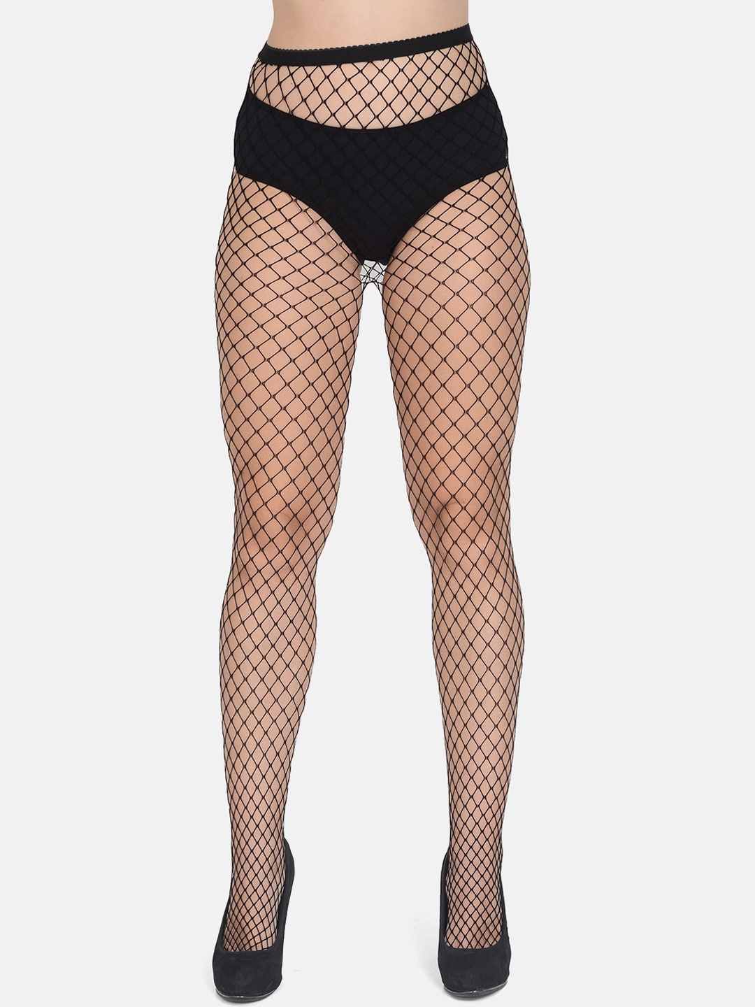 

mod & shy Women Black Solid Fishnet Design Pantyhose Stockings