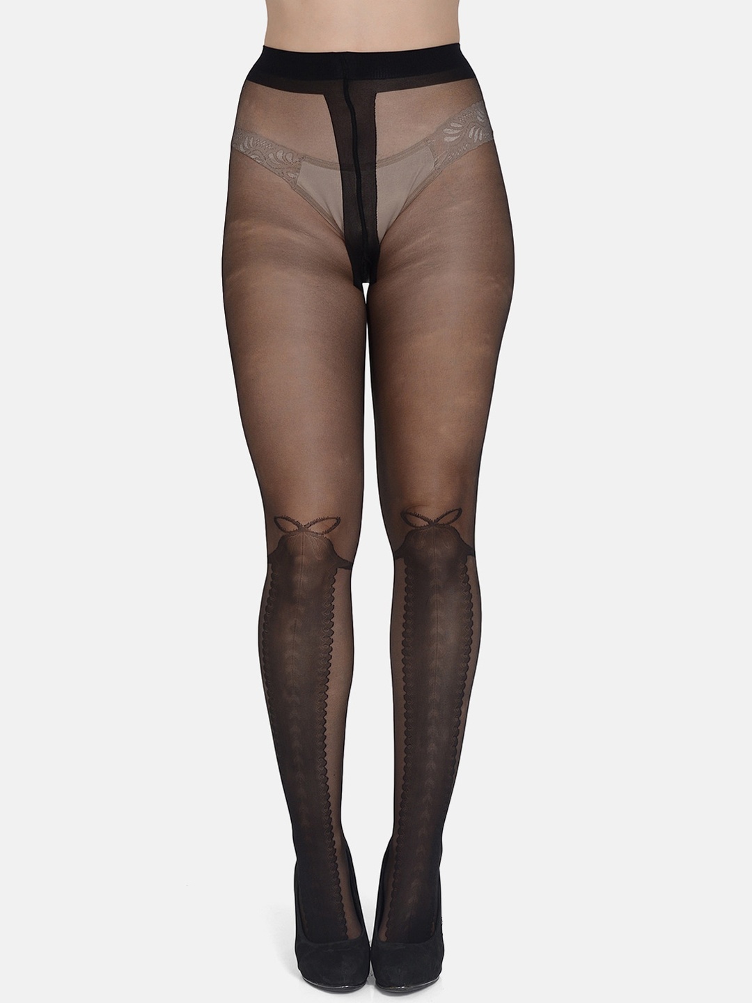

mod & shy Women Black Self-Design Stockings