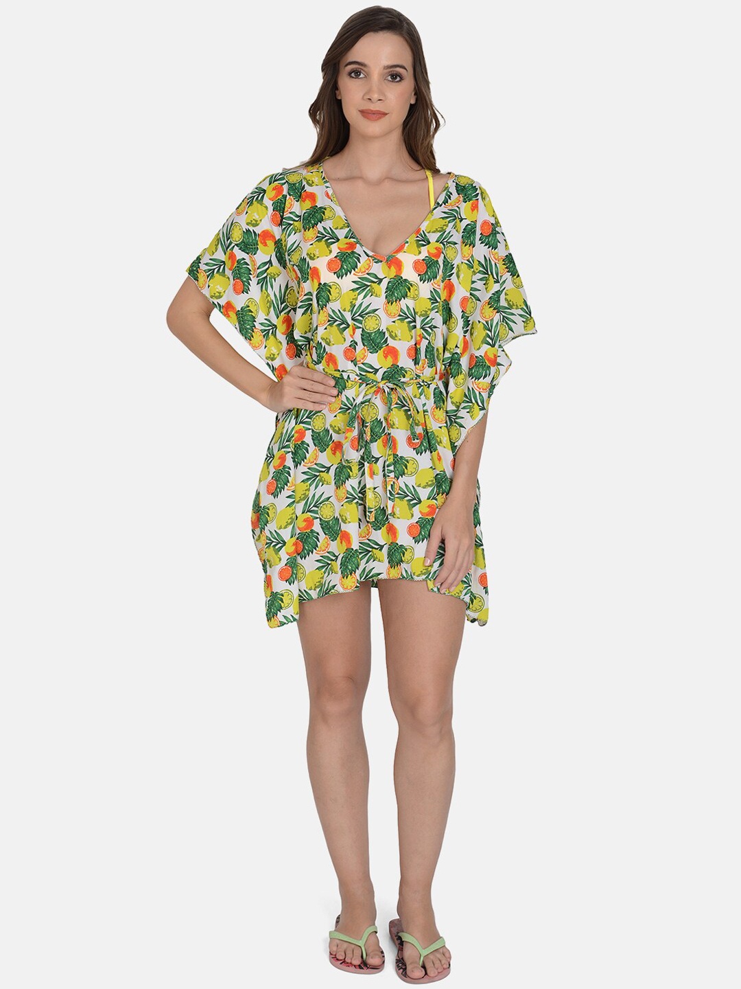 

mod & shy Women Printed Cover Up Kaftan Dress, Lime green