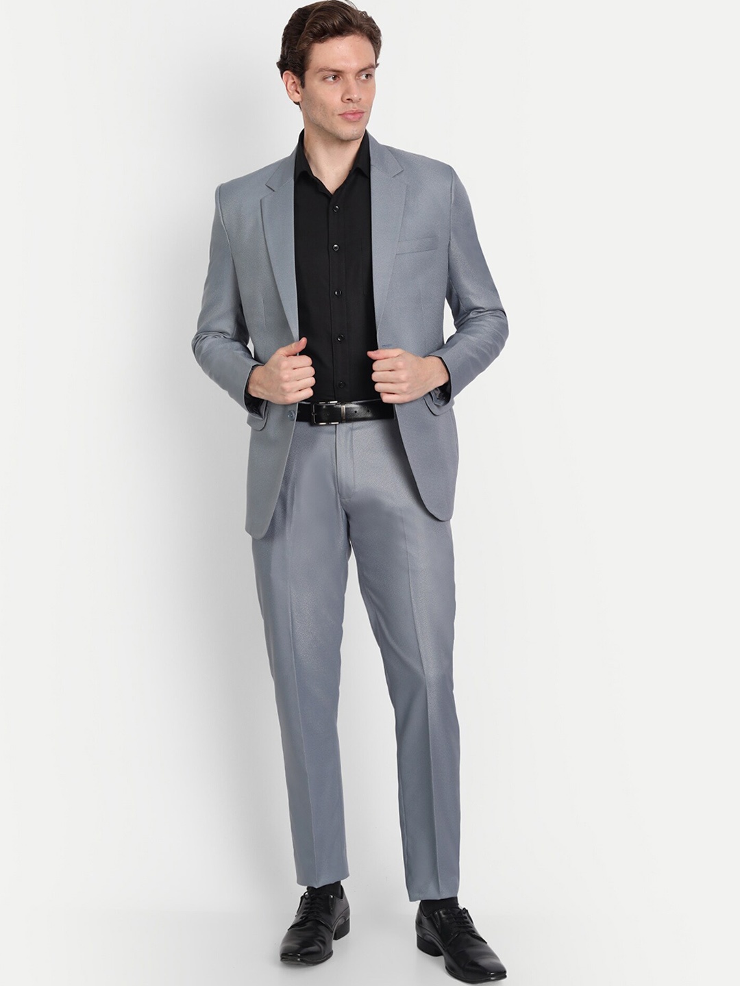 

TrulyFeb Men Grey Solid Single-Breasted Slim Fit 2 Piece Suits