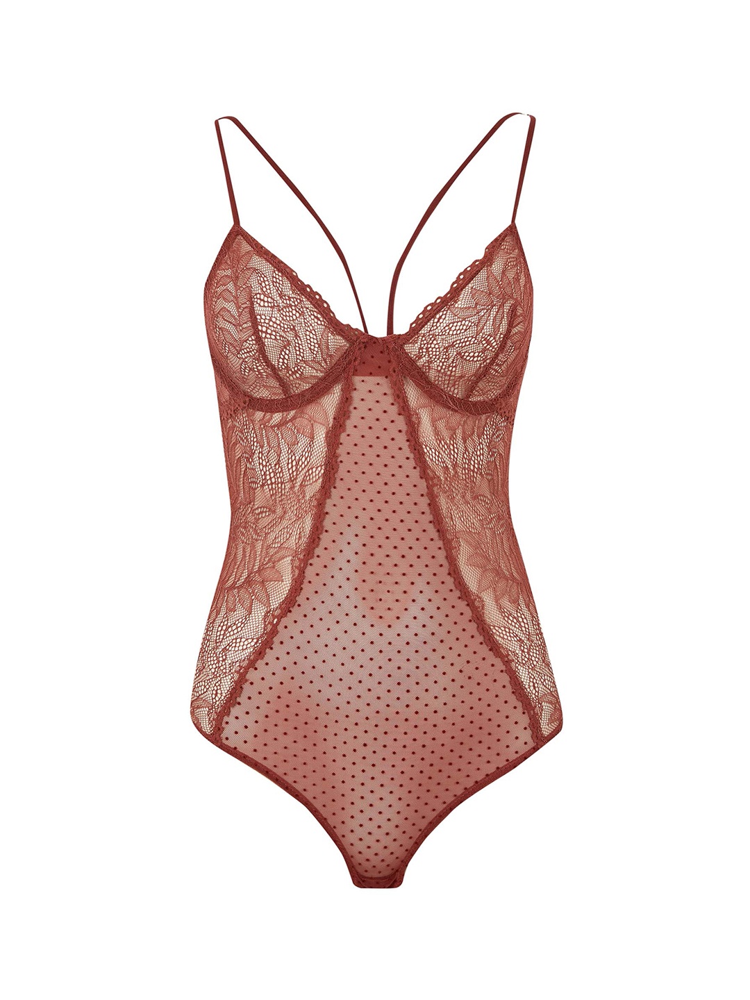 

DeFacto Brown Embroidery Net Bodysuit