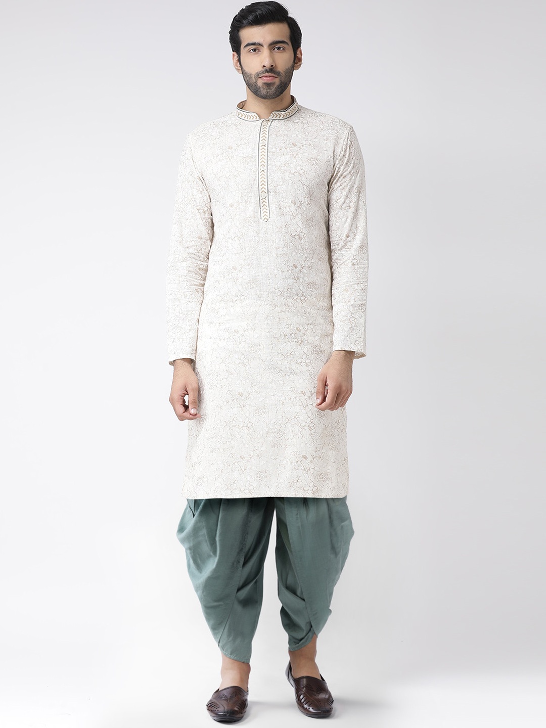 

KISAH Men White Printed Kurta with Dhoti Pant Set