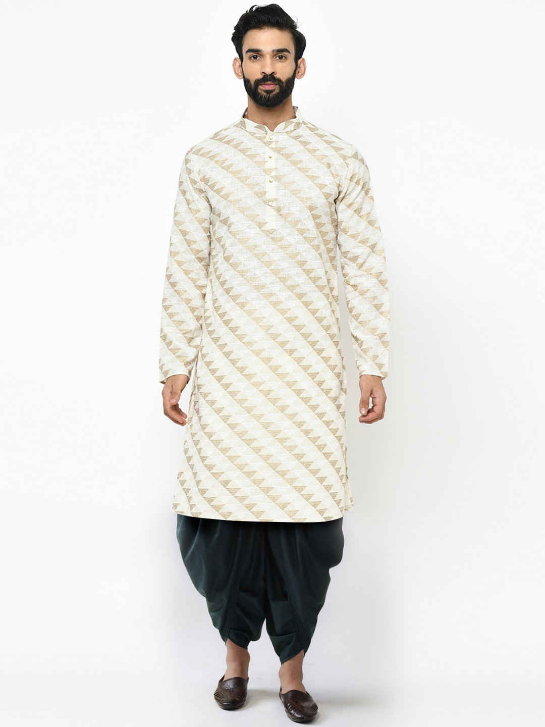 

KISAH Men White Printed Kurta with Dhoti Pants