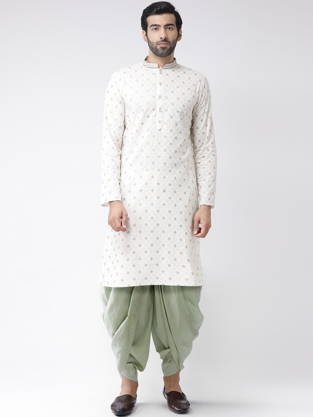 

KISAH Men White Ethnic Motifs Kurta with Dhoti Pants