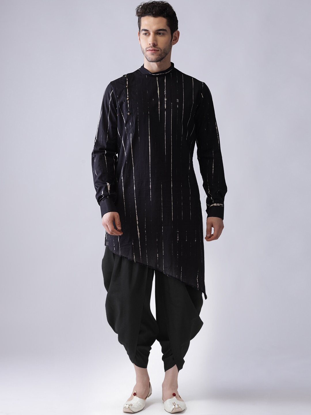 

KISAH Men Black Printed Kurta with Dhoti Pants