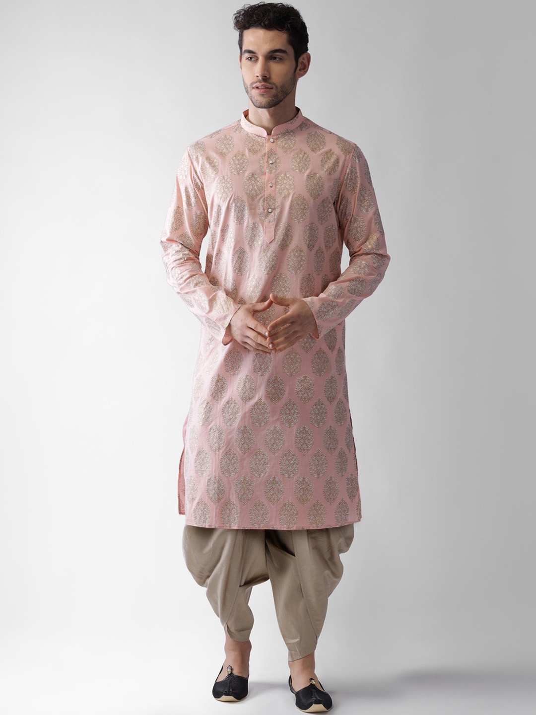 

KISAH Men Pink Ethnic Motifs Foil Printed Kurta with Dhoti Pants Set