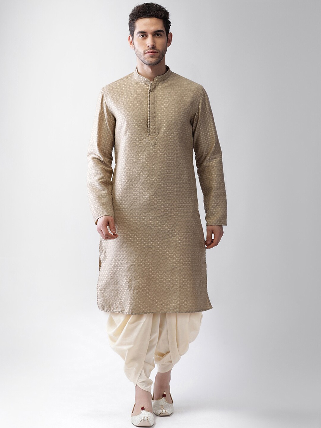 

KISAH Men Beige Ethnic Motifs Kurta with Dhoti Pants