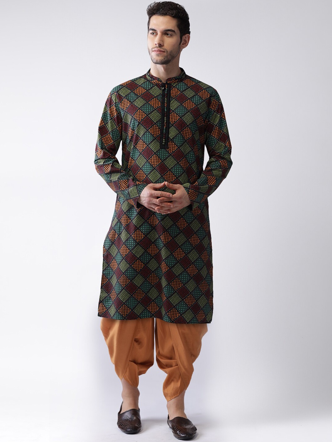 

KISAH Men Orange Printed Kurta with Dhoti Pants