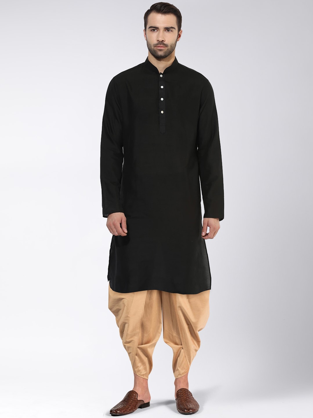 

KISAH Men Black Kurta with Dhoti Pants Set