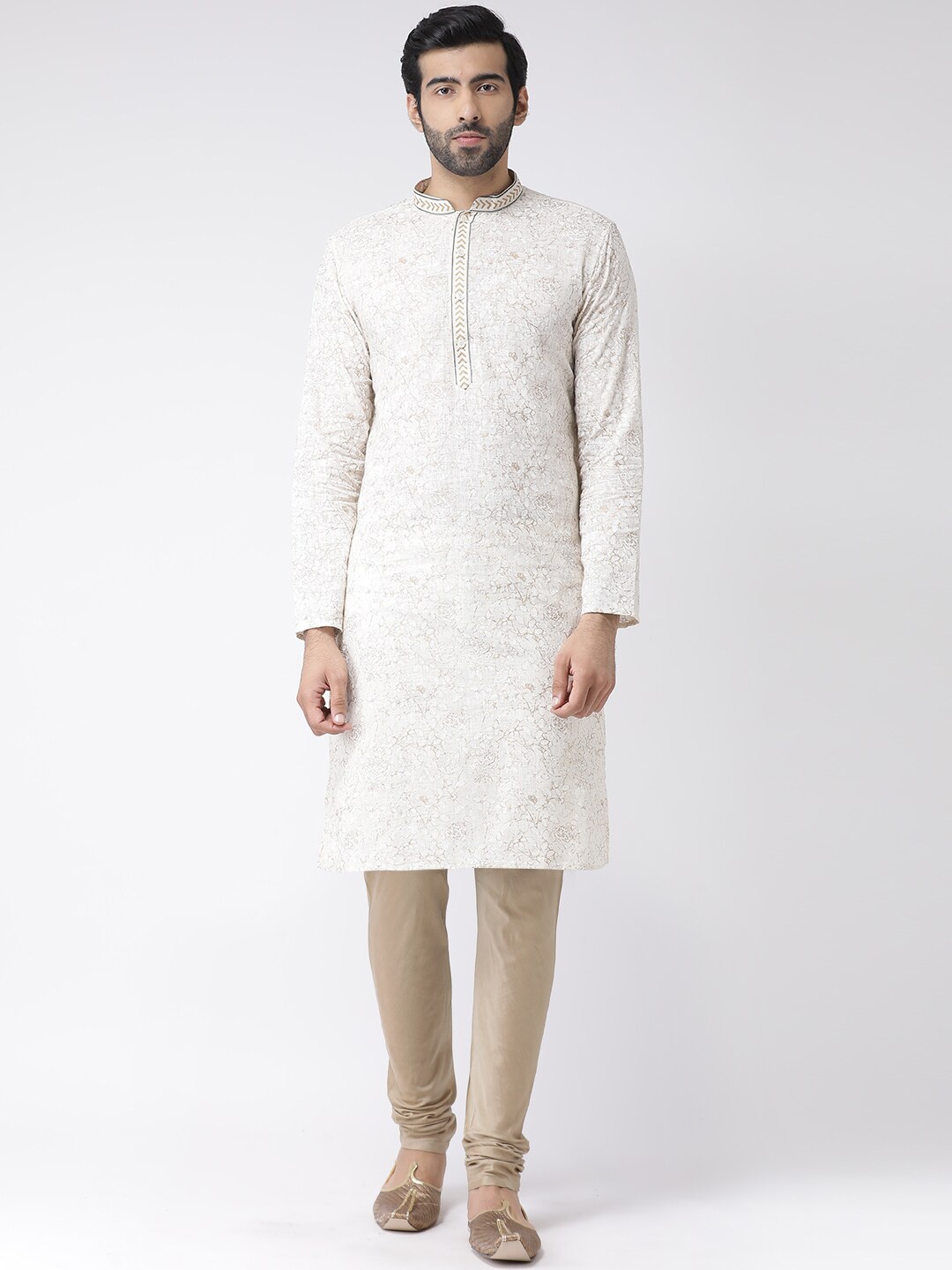 

KISAH Men White Printed Straight Kurta with Churidar