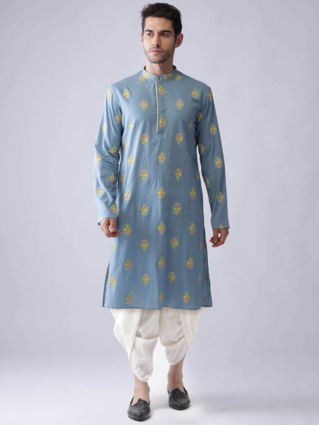 

KISAH Men Blue Ethnic Motifs Printed Kurta with Dhoti Pants