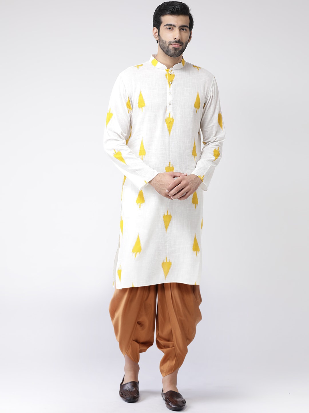 

KISAH Men White Printed Kurta with Dhoti Pants