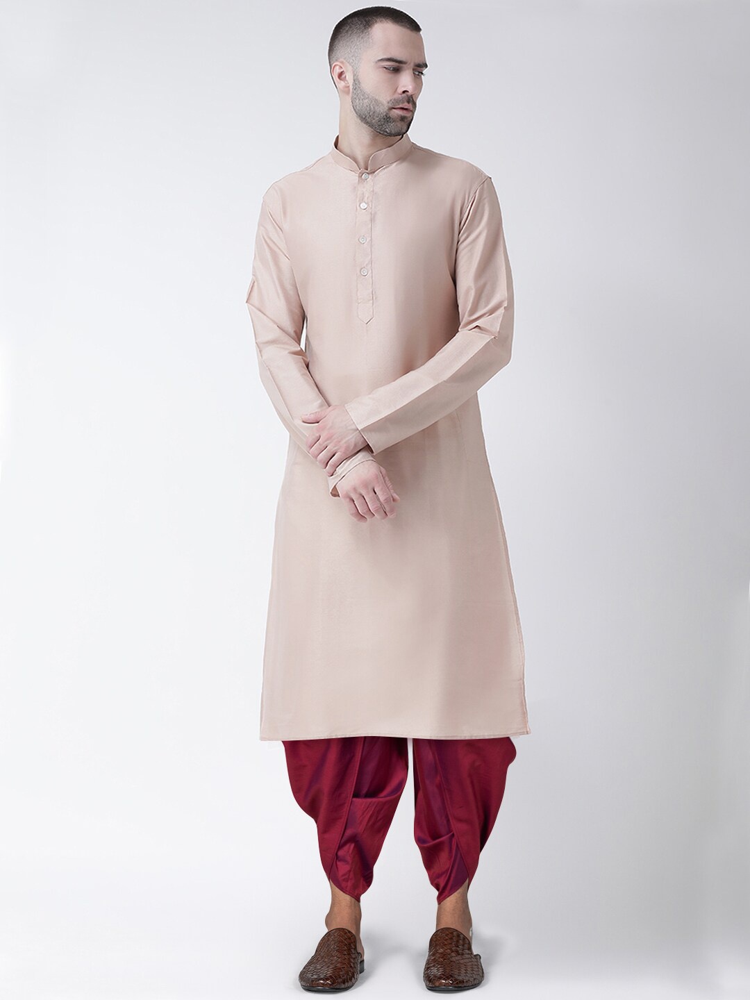 

KISAH Men Beige & Maroon Solid Cotton Blend Straight Kurta with Dhoti Pants