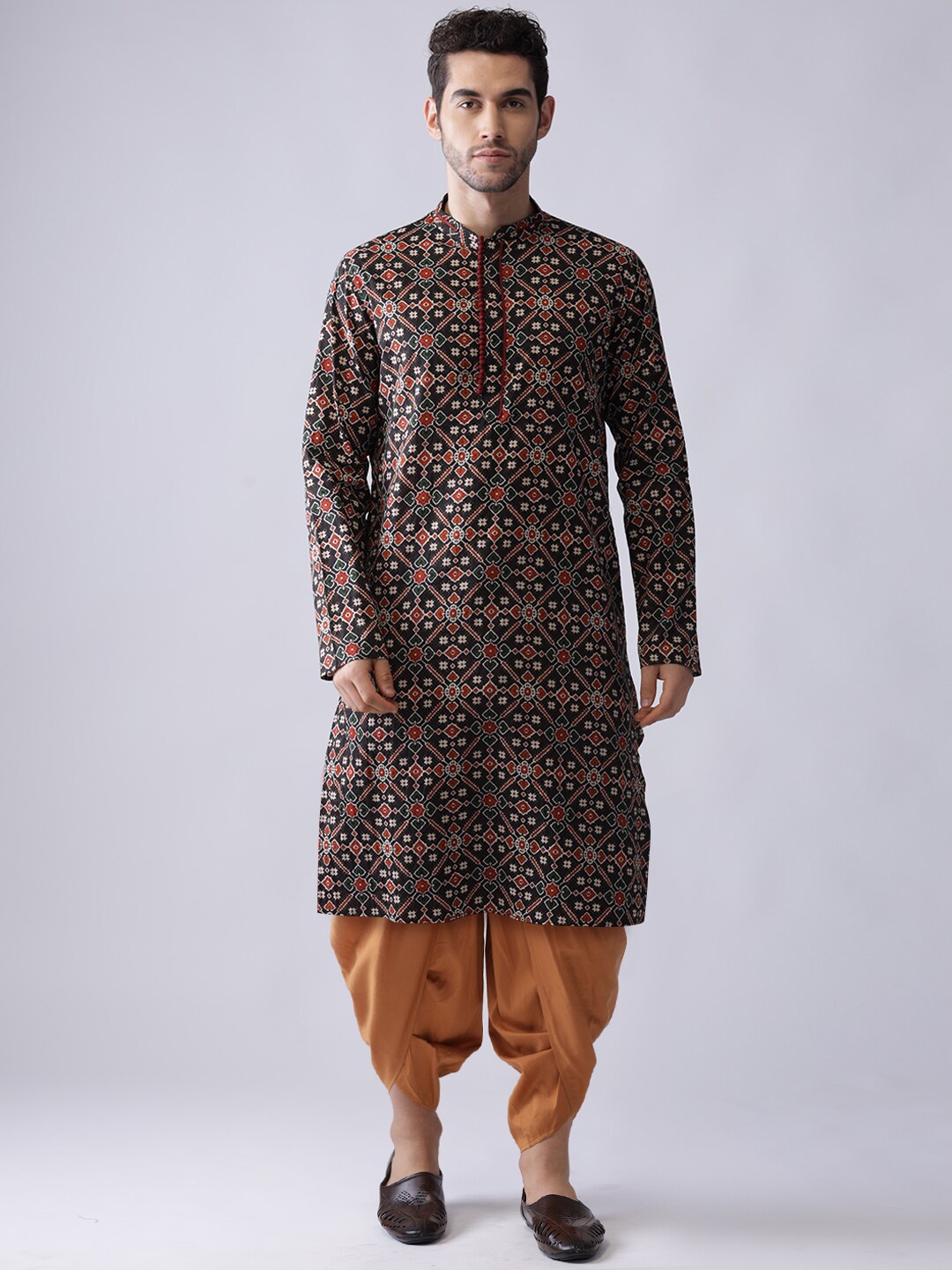 

KISAH Men Black Ethnic Motifs Digital Print Kurta with Dhoti Pants Set