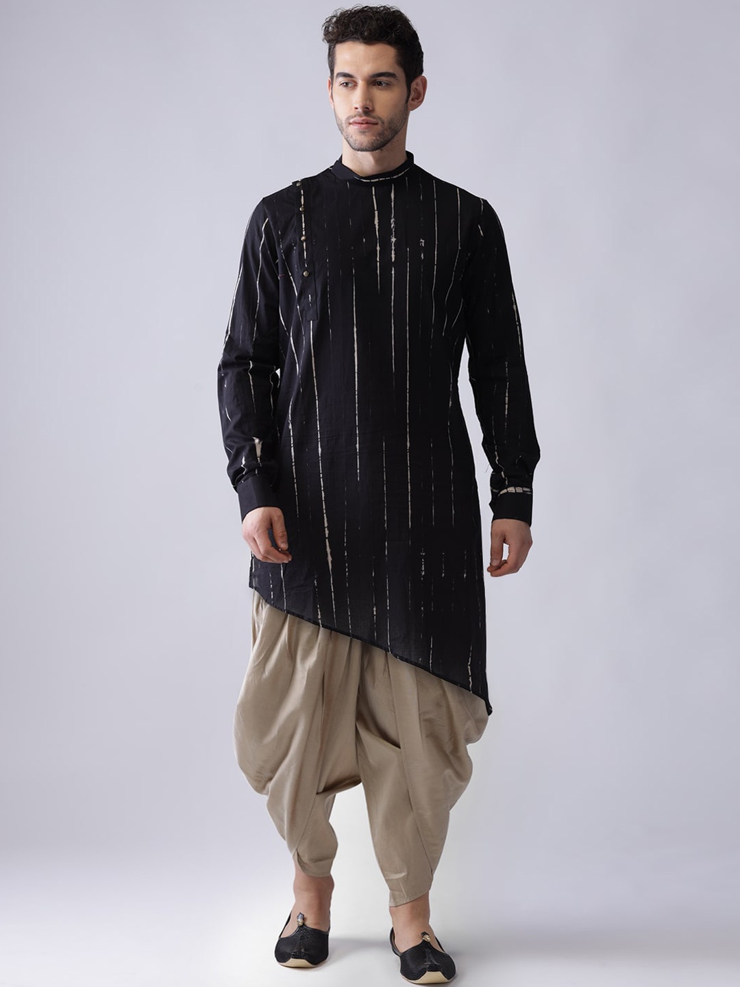 

KISAH Men Black Printed Kurta with Dhoti Pants