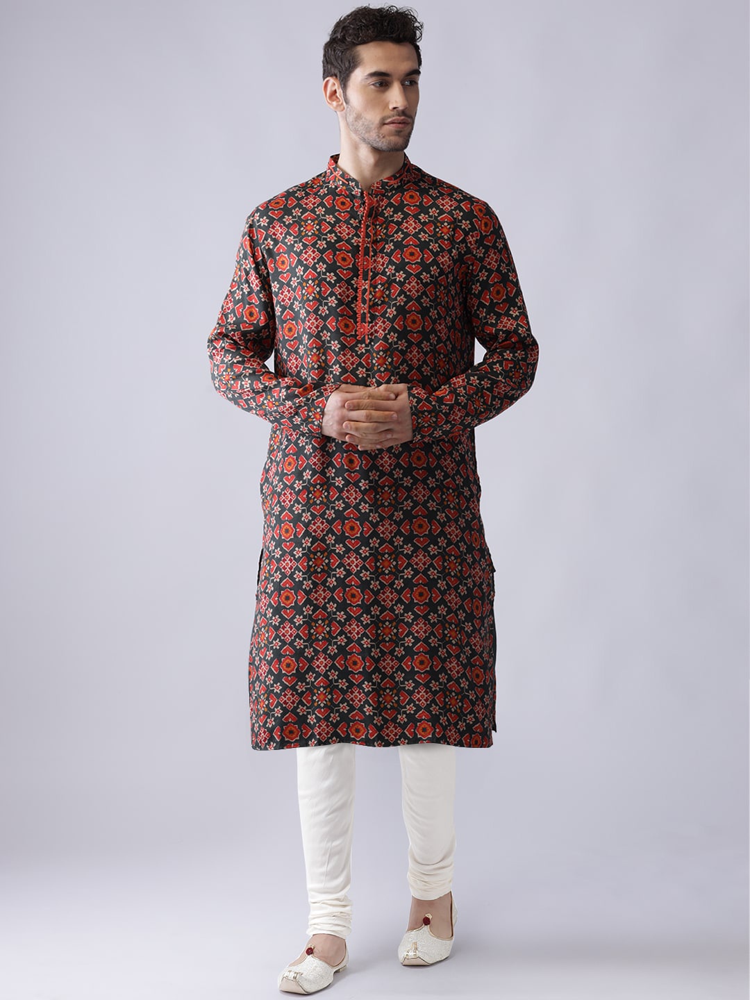 

KISAH Men Black & Red Printed Kurta with Churidar