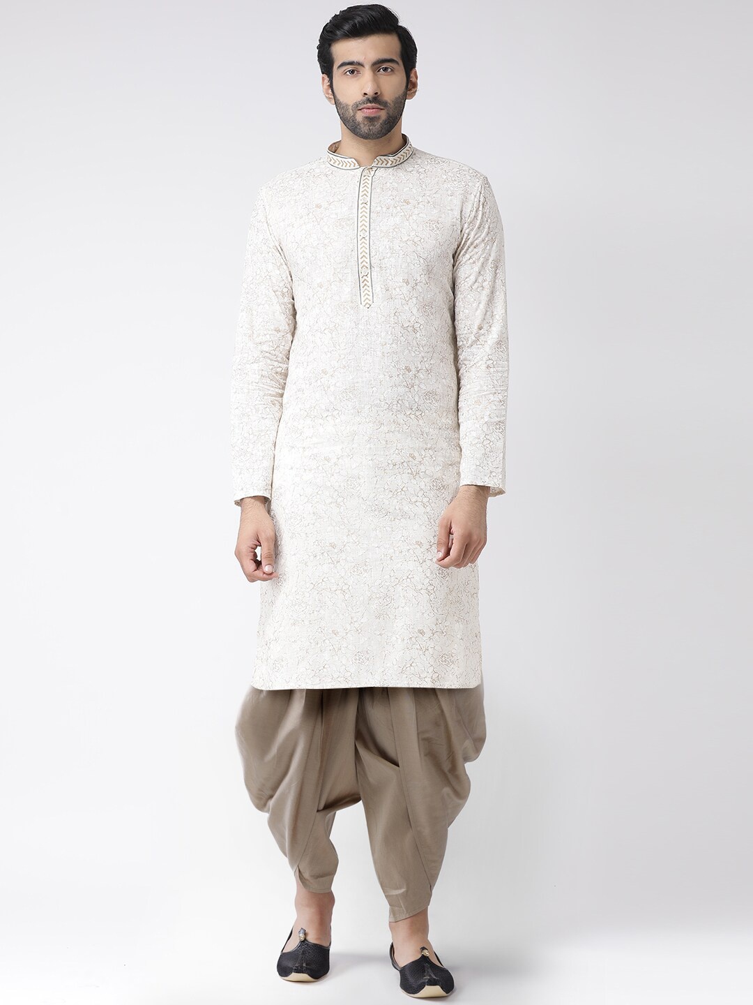 

KISAH Men White Printed Cotton Blend Straight Kurta with Dhoti Pants