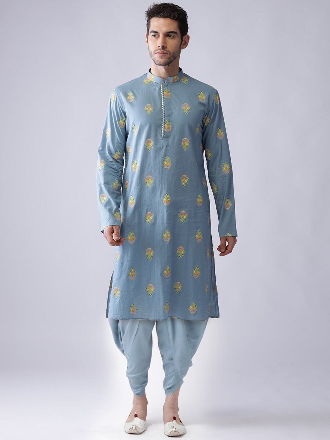 

KISAH Men Ethnic Motifs Printed Straight Kurta with Dhoti Pants, Blue