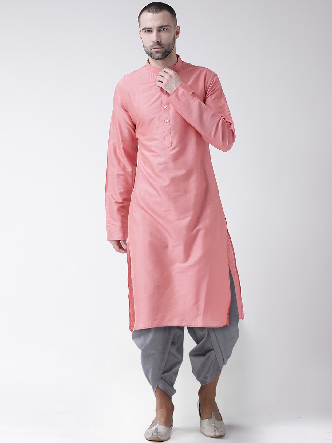 

KISAH Men Peach Solid Straight Kurta with Dhoti Pants
