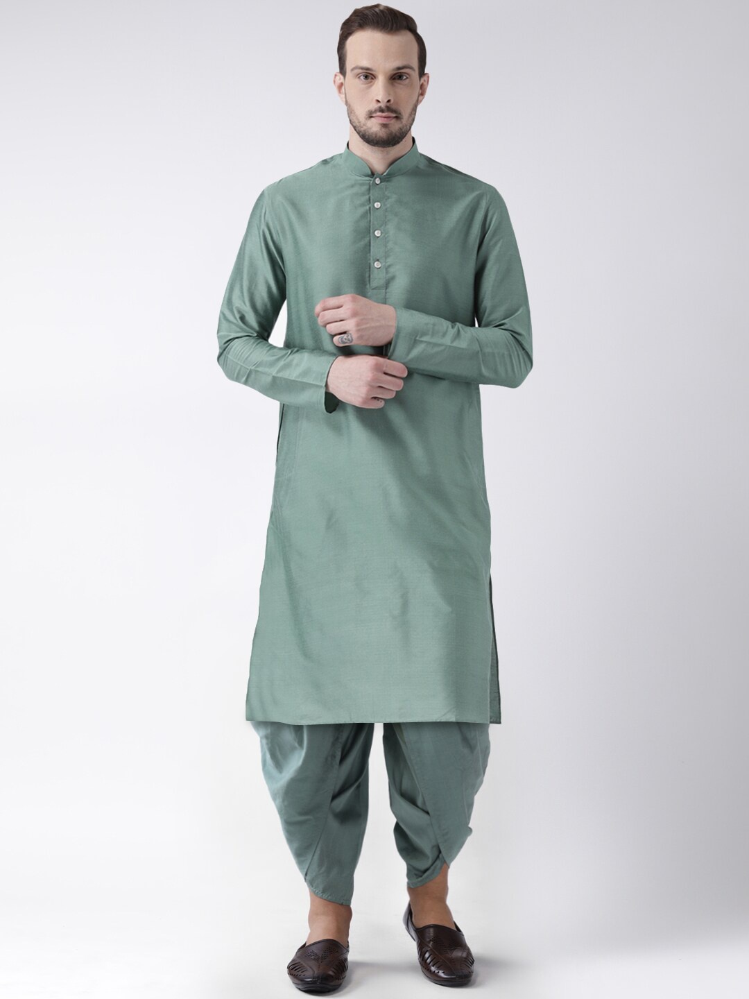 

KISAH Men Green Solid Straight Kurta with Dhoti Pants