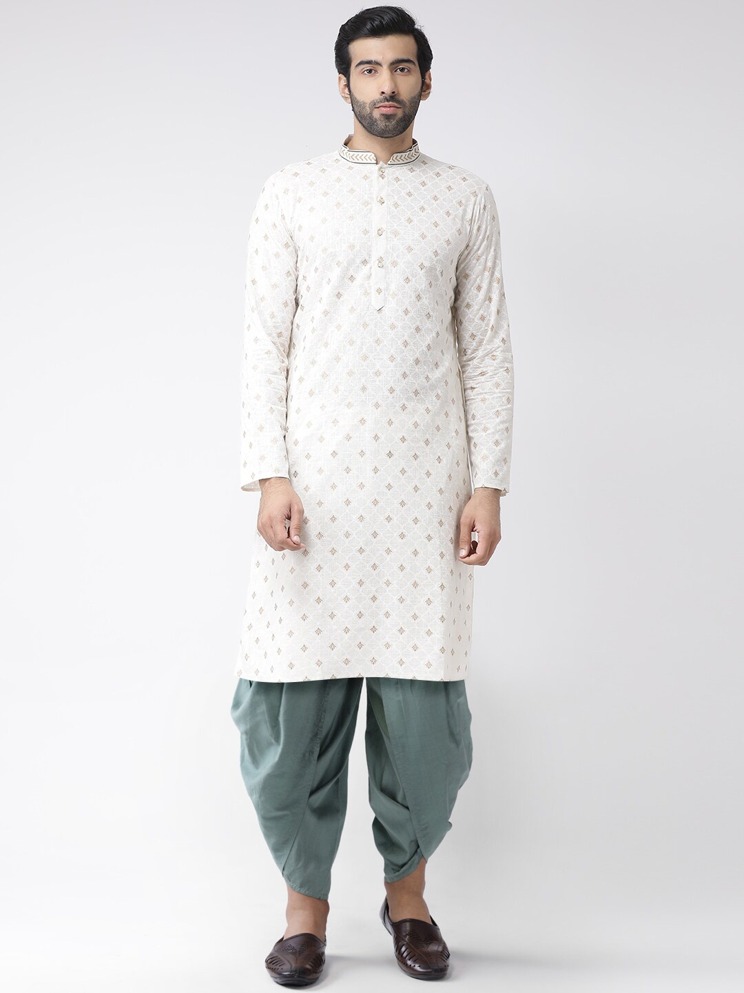 

KISAH Men Off White Ethnic Motifs Printed Kurta with Dhoti Pants