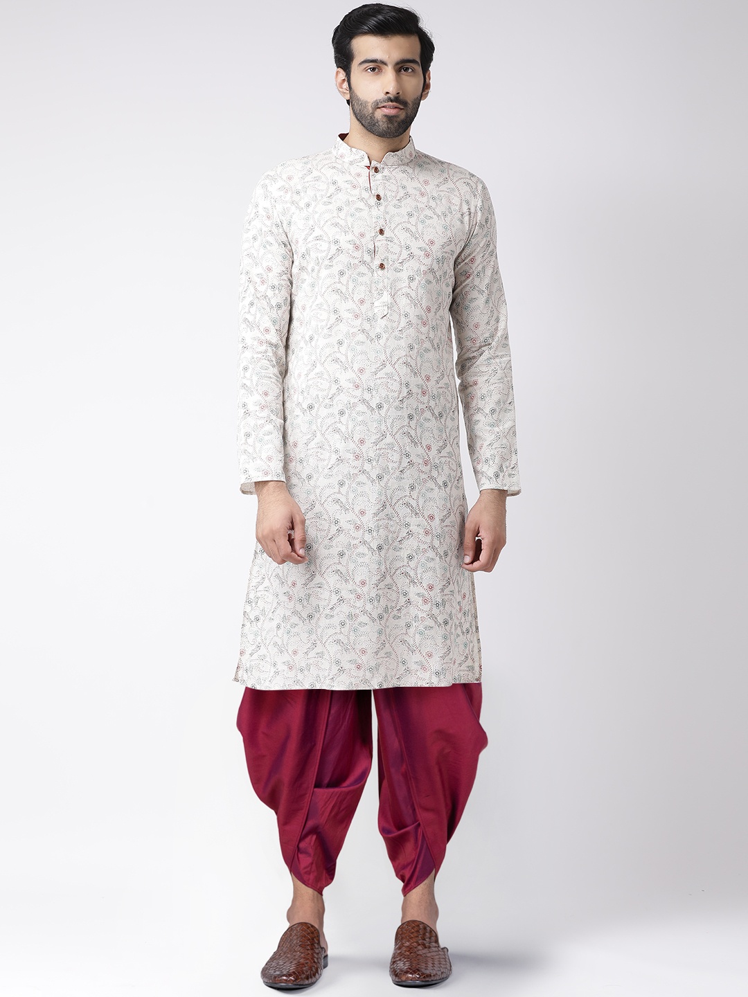

KISAH Men White Floral Printed Kurta with Dhoti Pants