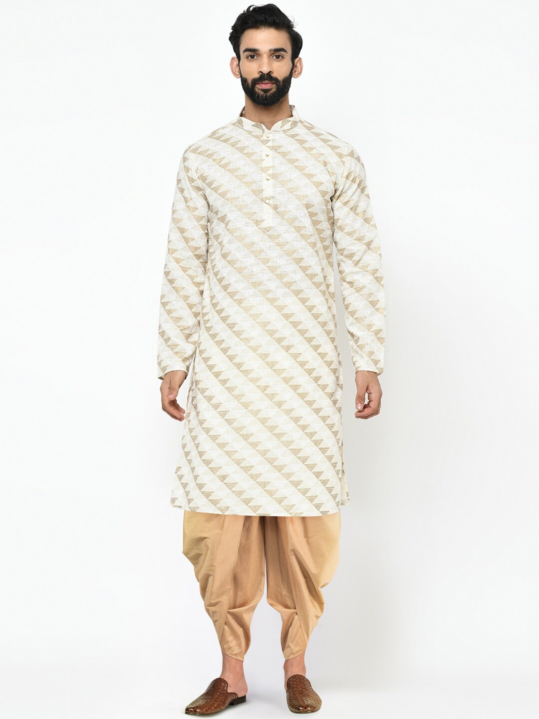 

KISAH Men White Printed Kurta with Dhoti Pants