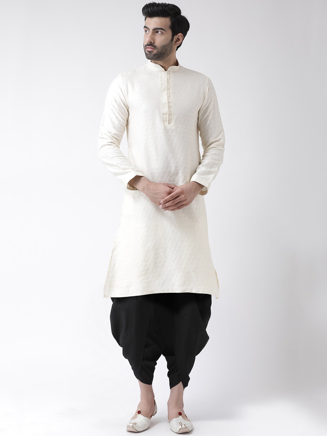

KISAH Men White Self Design Kurta with Dhoti Pants