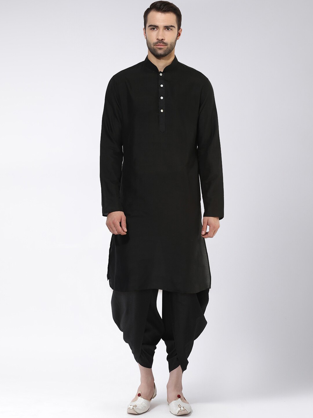 

KISAH Men Solid Kurta with Dhoti Pants, Black
