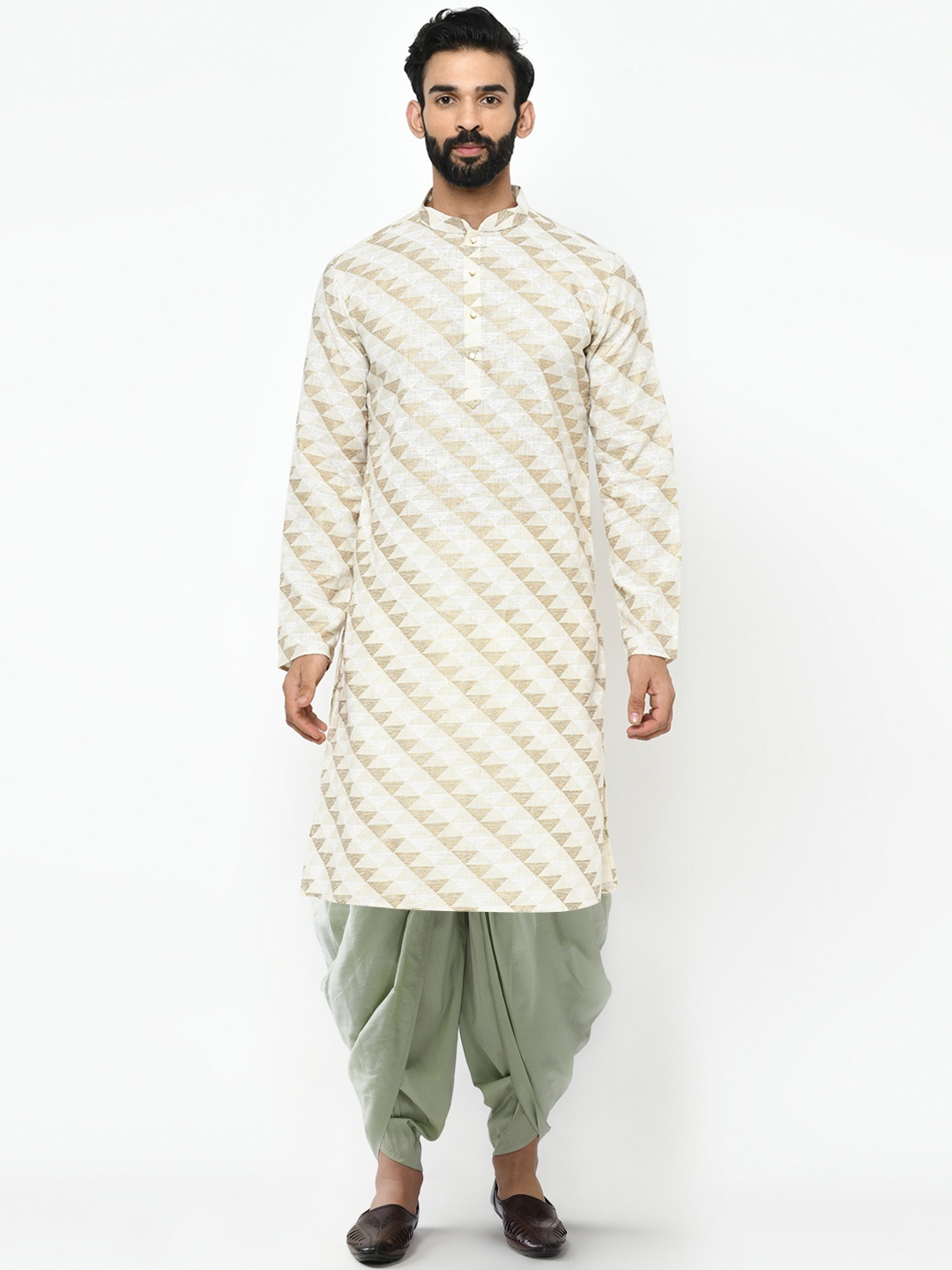 

KISAH Men White Printed Kurta with Dhoti Pants