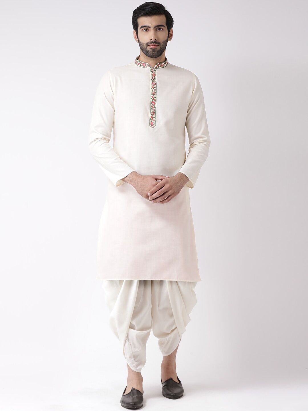 

KISAH Men Cream-Coloured Mandarin Collar Kurta with Dhoti Pants
