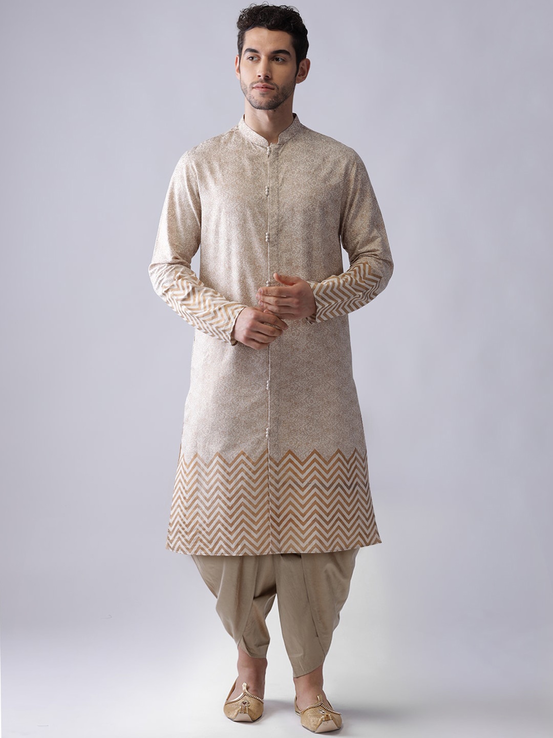 

KISAH Men Cream-Coloured Printed Kurta with Dhoti Pants