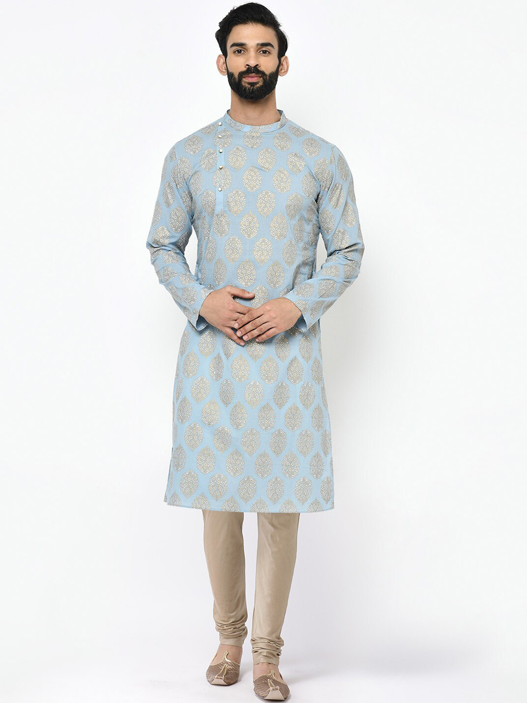 

KISAH Men Blue Floral Printed Kurta with Churidar