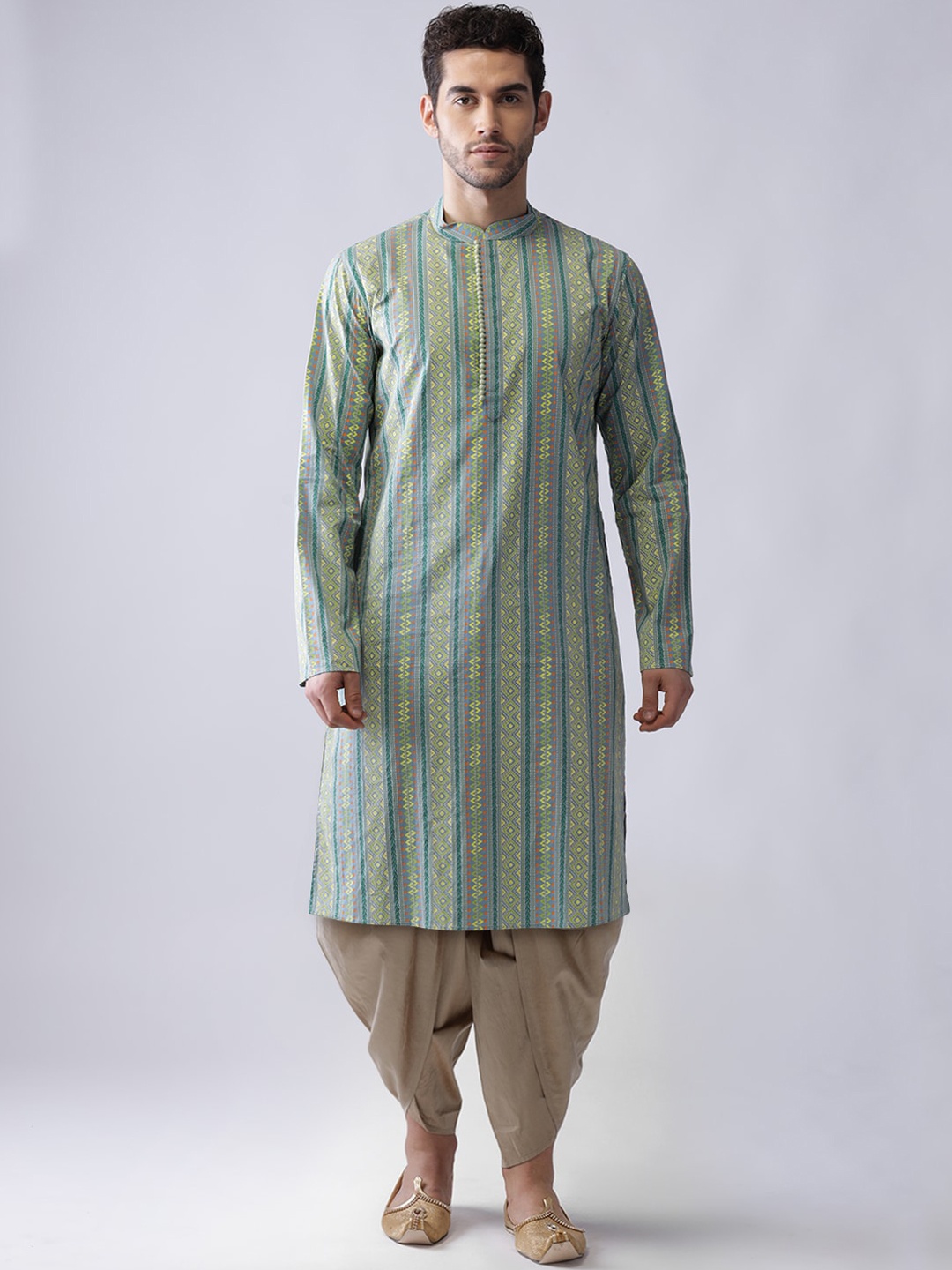 

KISAH Men Green Printed Kurta with Dhoti Pant