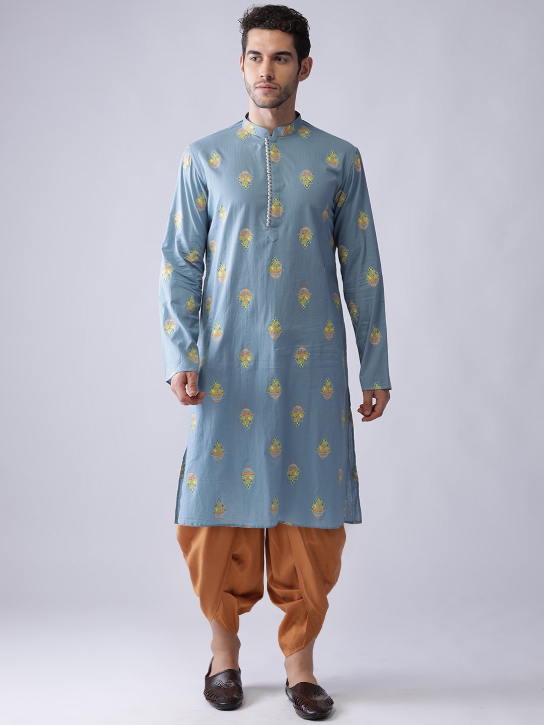 

KISAH Men Blue Ethnic Motifs Printed Kurta with Dhoti Pants