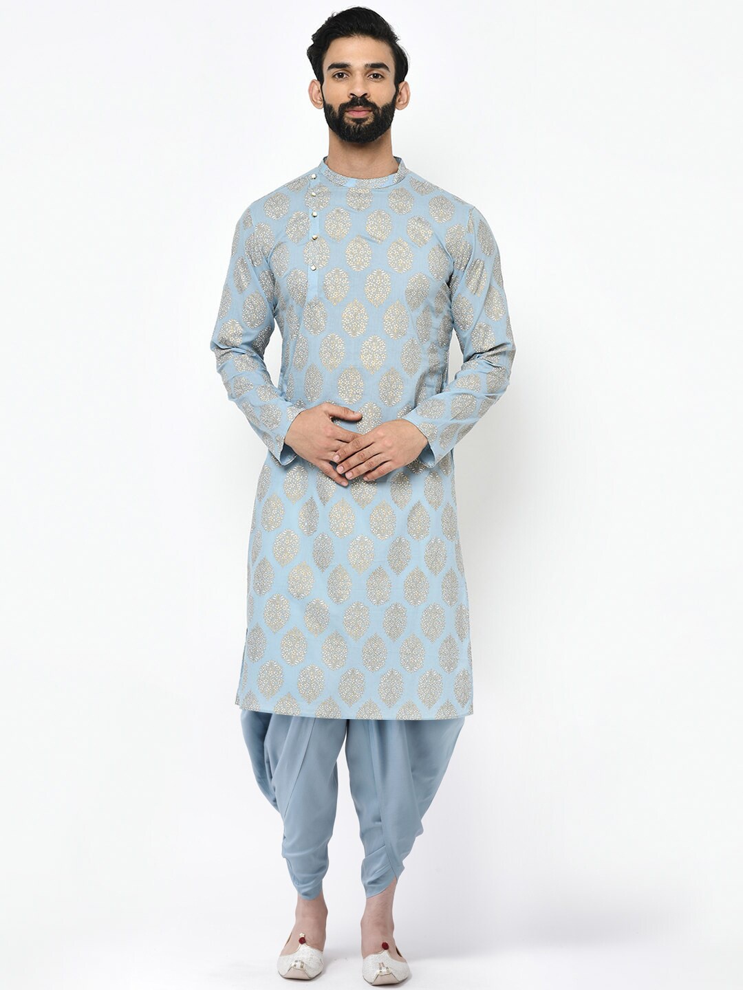 

KISAH Men Blue Ethnic Motifs Foil Printed Kurta with Dhoti Pants