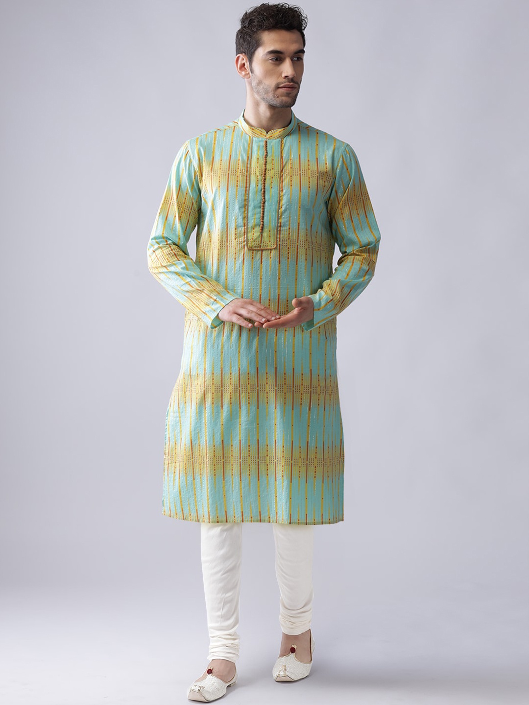 

KISAH Men Sea Green Printed Kurta with Churidar