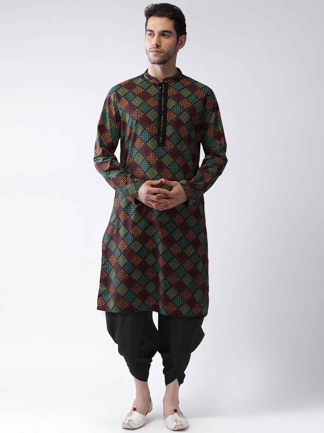 

KISAH Men Black Printed Kurta with Dhoti Pants