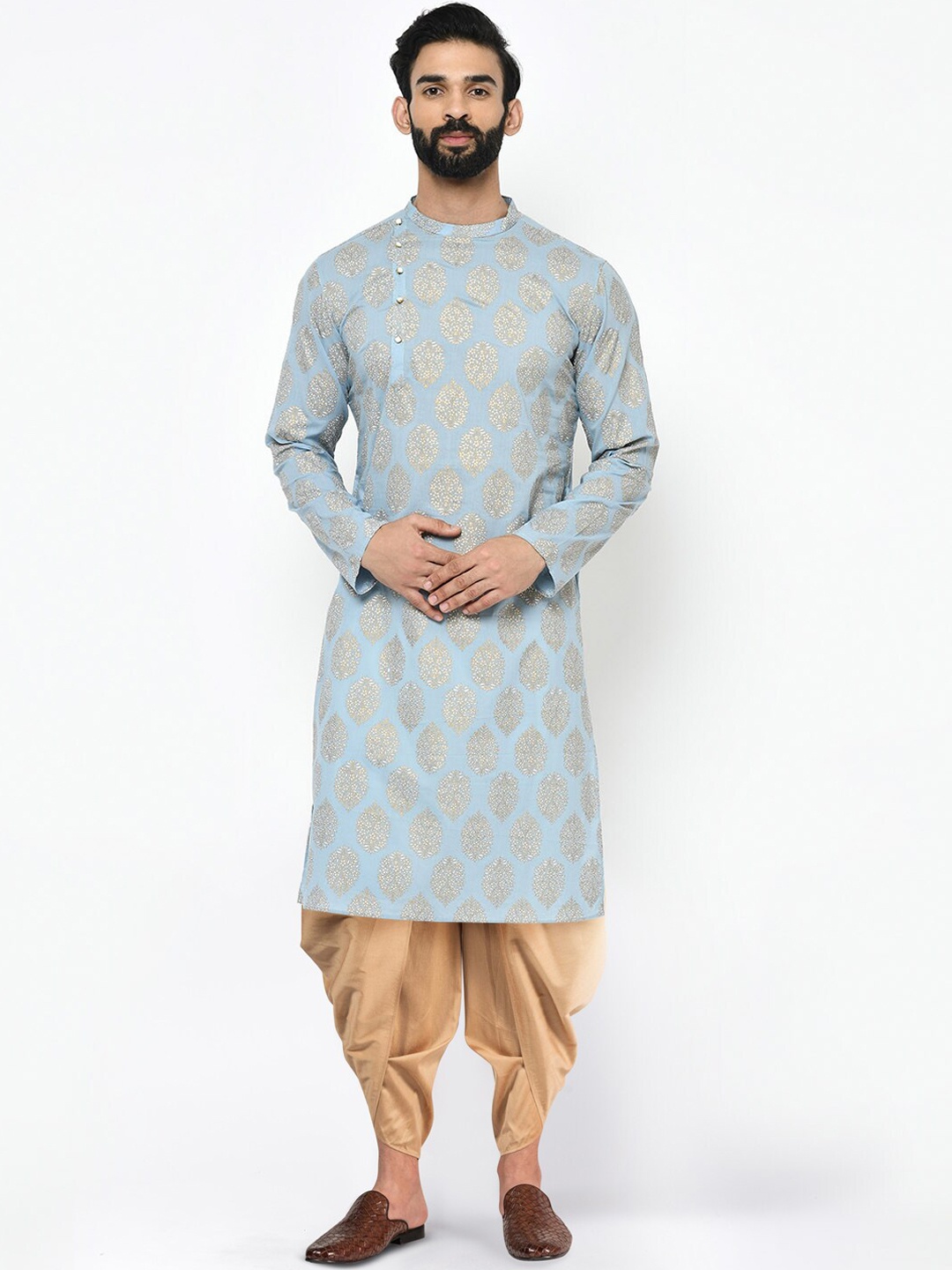 

KISAH Men Blue Ethnic Motifs Printed Angrakha Kurta with Dhoti Pants