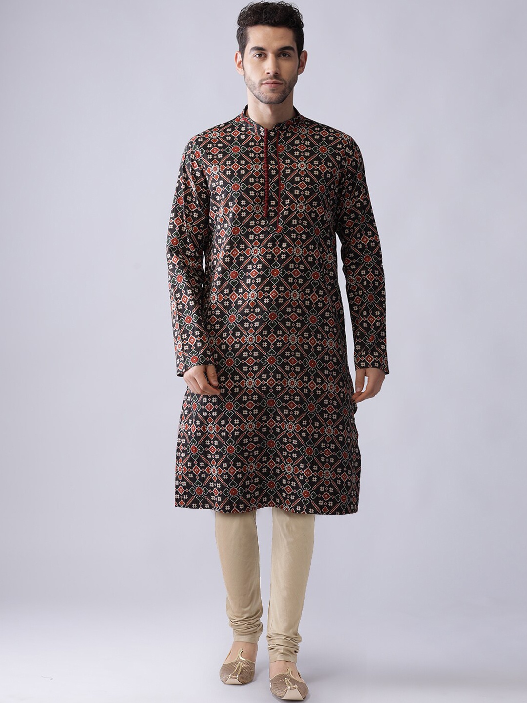 

KISAH Men Coffee Brown Printed Kurta with Churidar