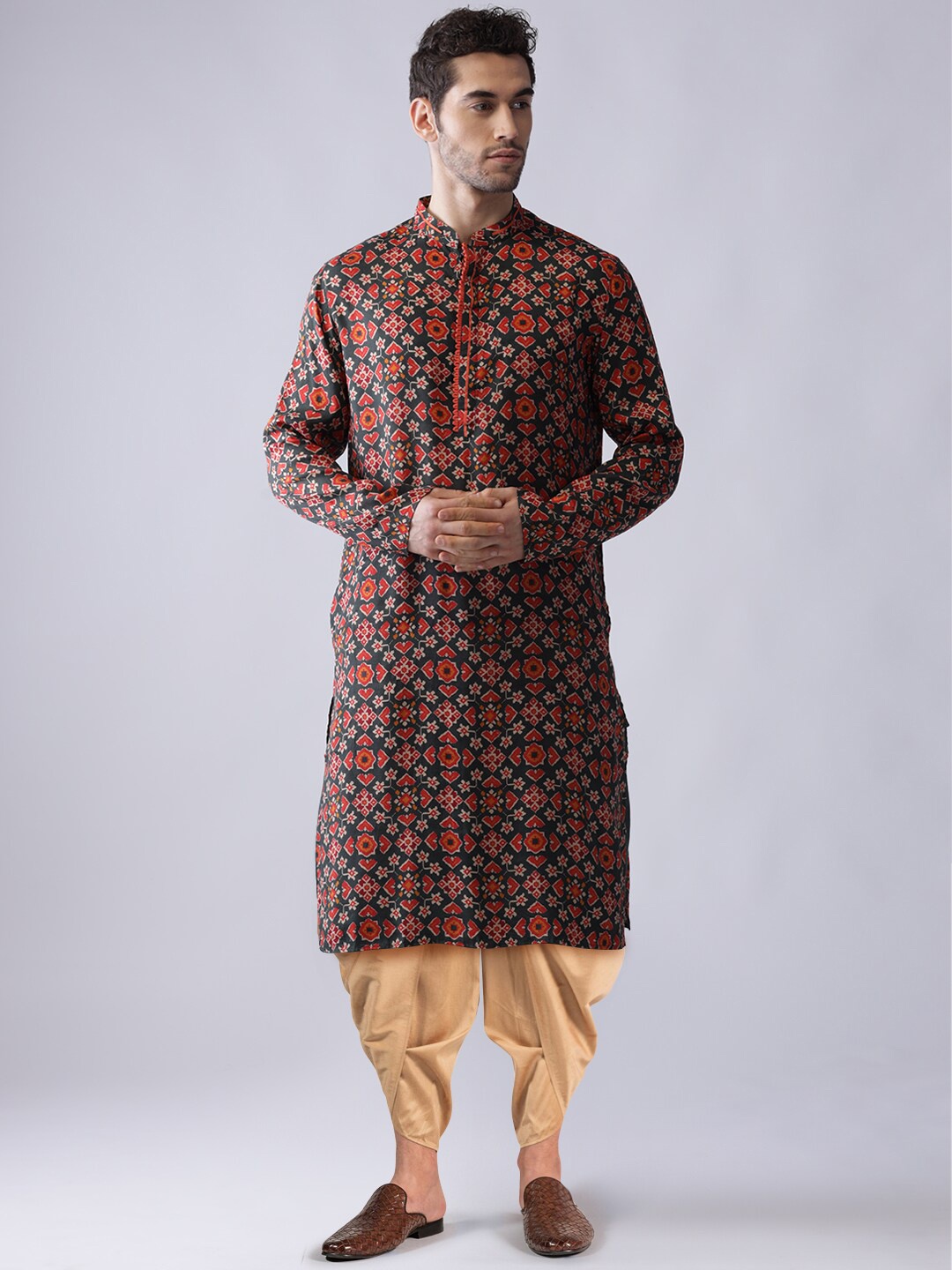 

KISAH Men Maroon Printed Kurta with Dhoti Pants