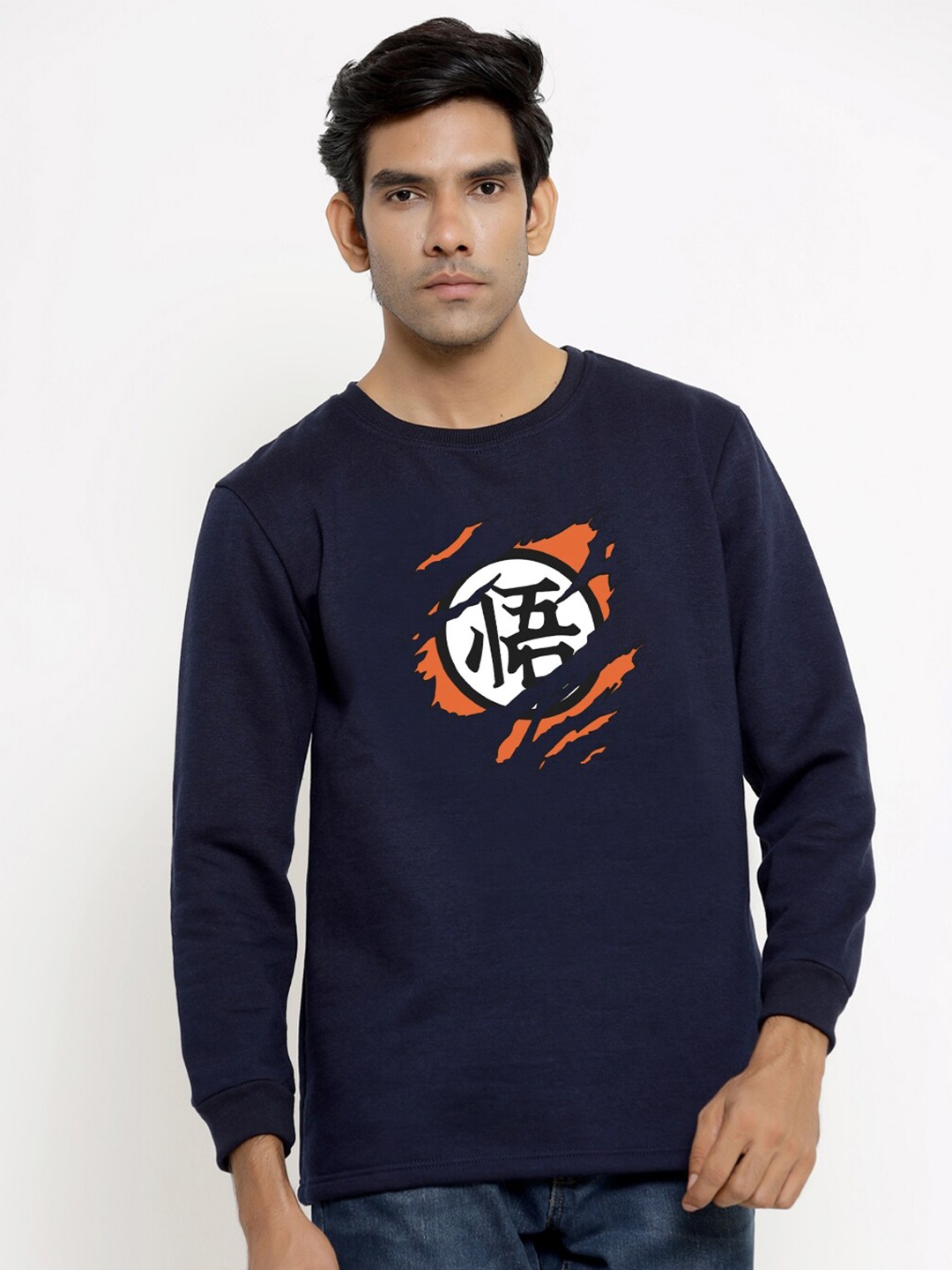 

COMICSENSE Men Navy Blue Printed Hooded Pullover Sweatshirt