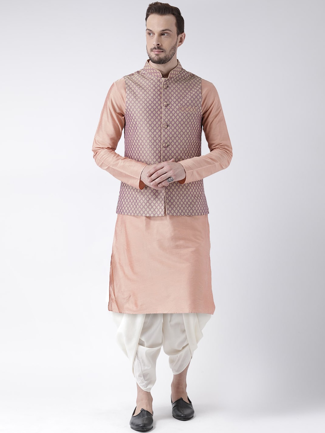 

KISAH Men Peach-Coloured Kurta with Dhoti Pant & Nehru Jacket