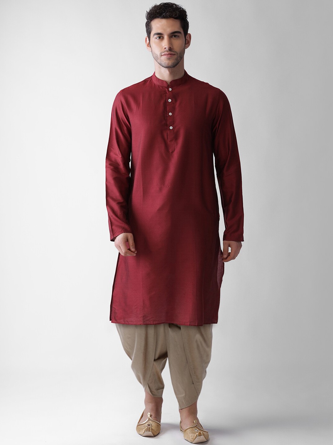 

KISAH Men Maroon Kurta with Dhoti Pant Set