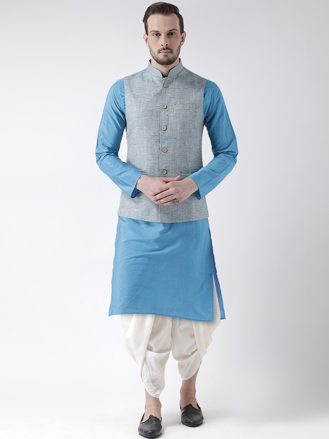 

KISAH Men Blue Solid Kurta with Dhoti Pants
