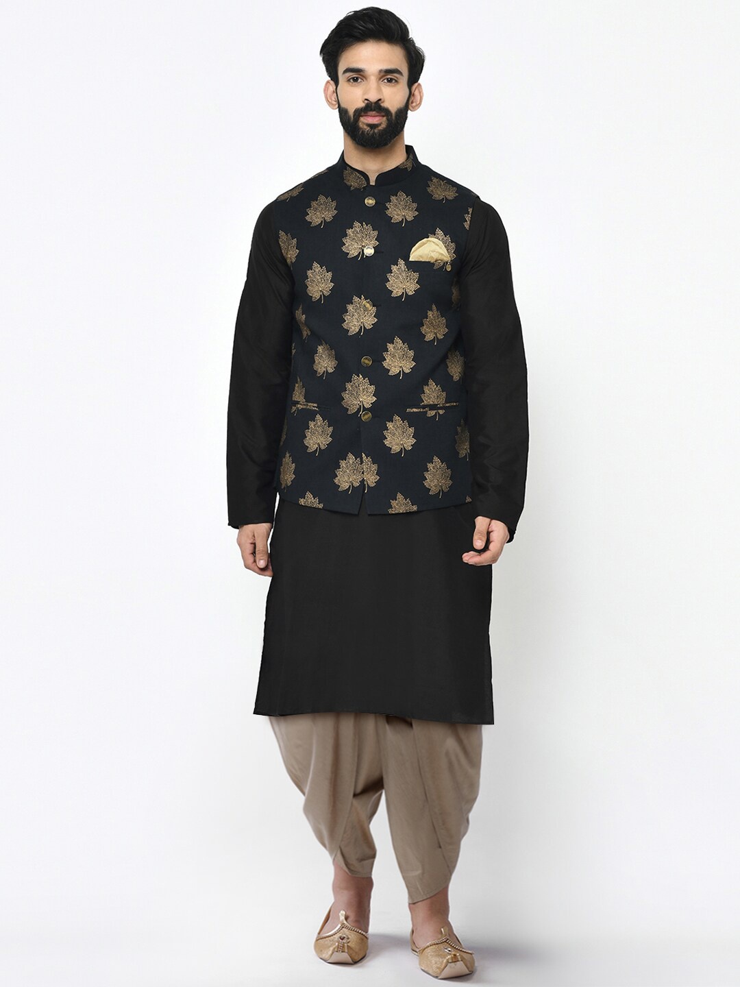 

KISAH Men Ethnic Motifs Kurta with Dhoti Pants and Nehru Jacket, Black