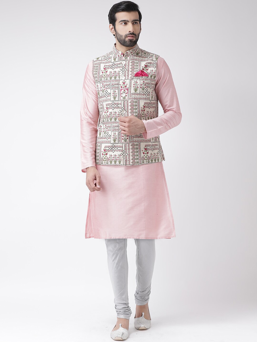

KISAH Men Pink Floral Printed Kurta with Churidar